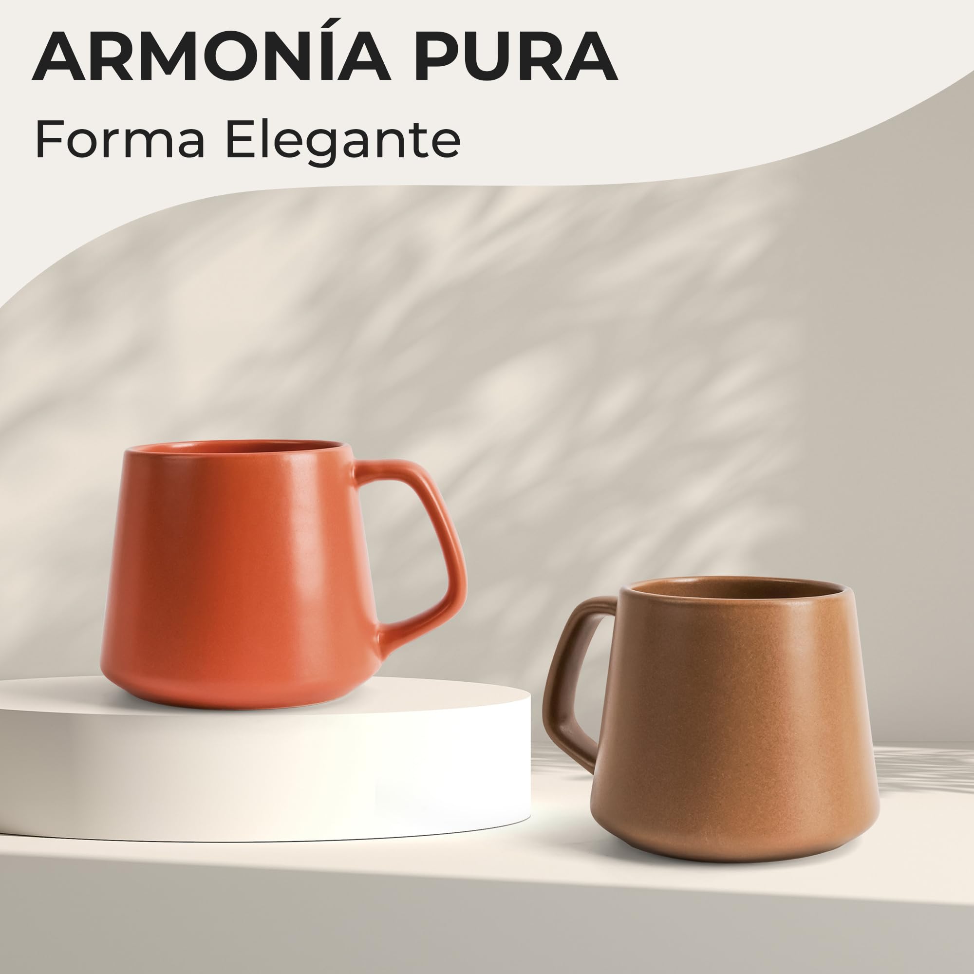 MIAMIO - Tazas Grandes de Café Set de 4, Cerámica (420ml) - Luxe (Beige) | Grandes tazas de café de cerámica para cappuccino, té y espresso, juego de 4, aptas para lavavajillas, ideales a diario