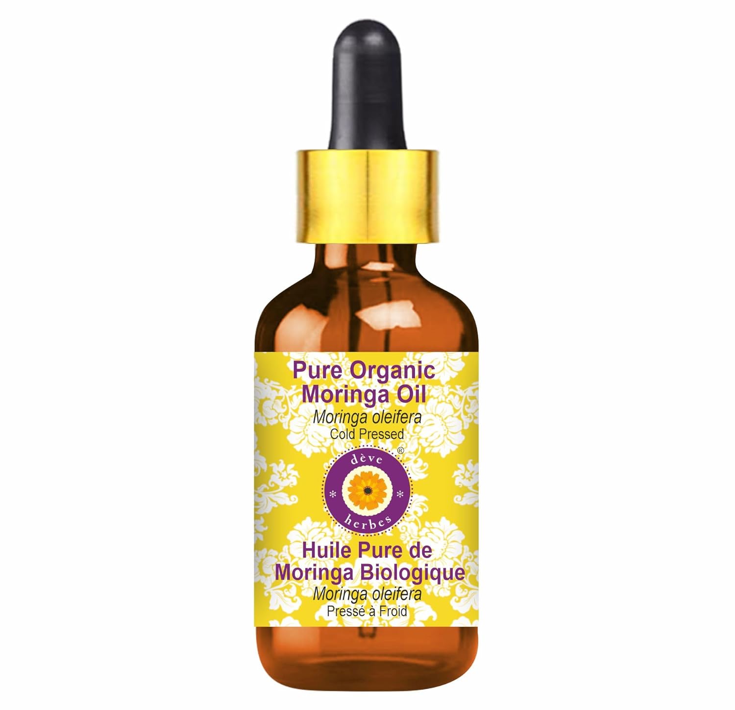 Deve Herbes Pure Organic Moringa Oil (Moringa oleifera) with Glass Dropper Cold Pressed 50ml (1.69 oz)