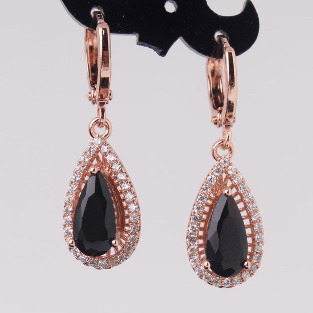 Vintage 2014 18k rose gold plated earrings pear black topaz design charming wedding dangle earring E050b