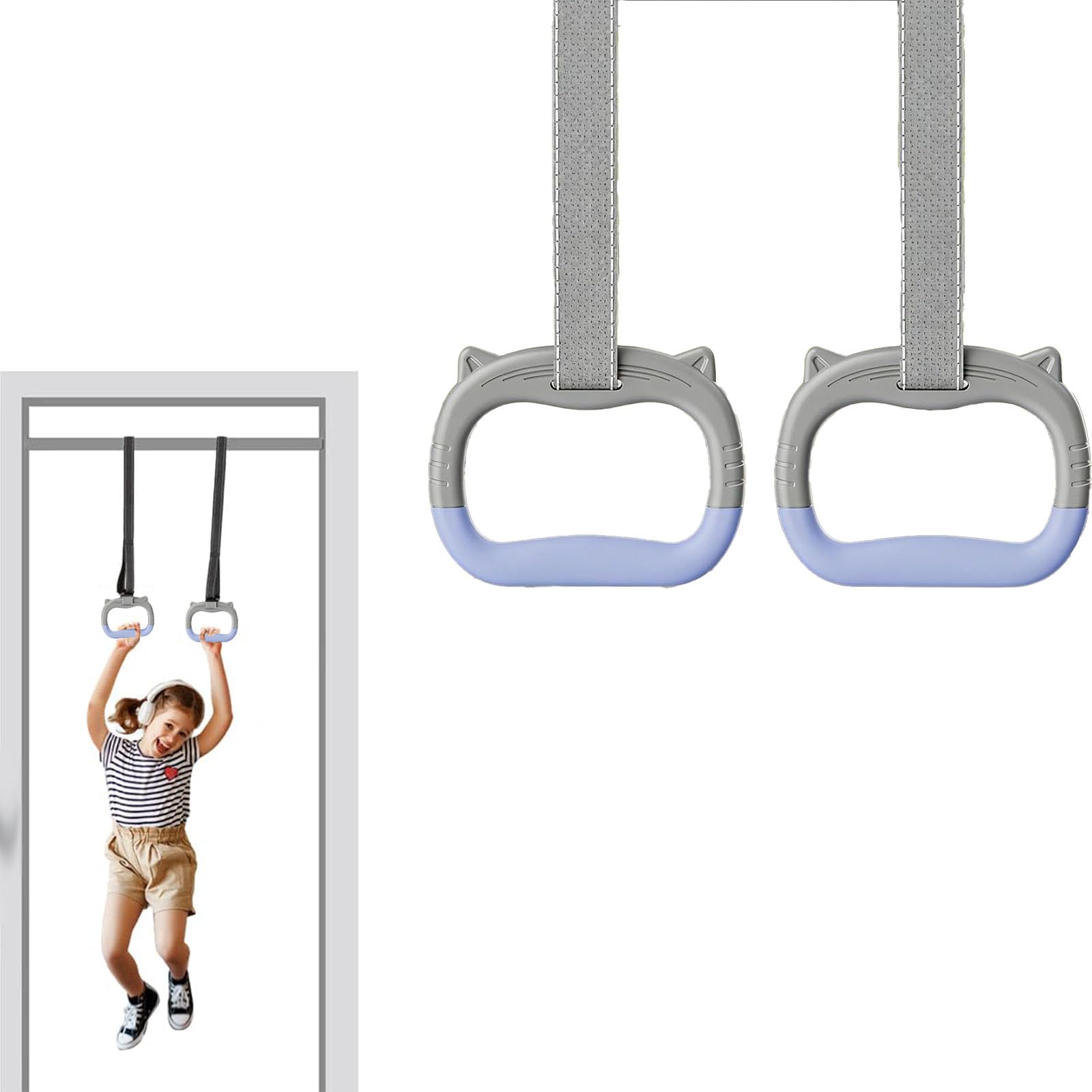 Pull Up Bar for Home for Kids, Gymnastics Equipment for Kids, Kids Hanging Rod for Height, Monkey Bar for Home for Kids, Kids Exercise Equipment for Home, 1.45 Meters Length Adjustable Gray Rings