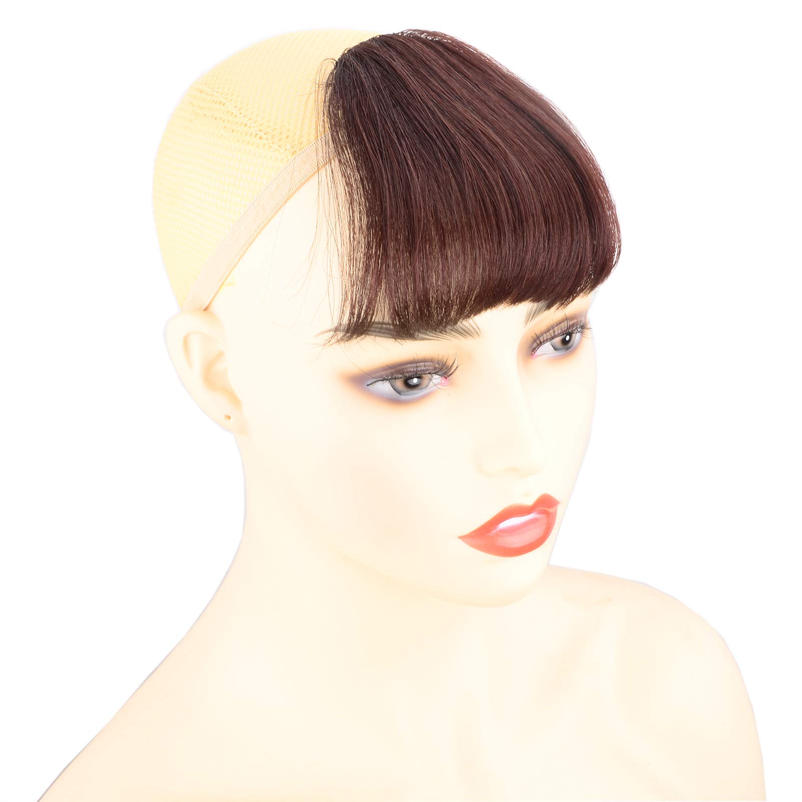 DIGUAN Clip in Bangs 100% Human Hair Bangs Extensions for Women Medium Brown Clip on Fringe Bangs Real Hair Natural Flat Neat Bangs with Gradual Temples One Piece Hairpiece (Flat Thick Bangs, Da