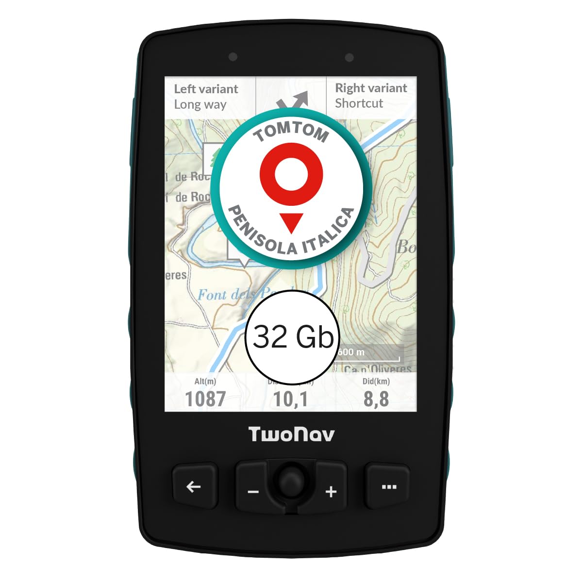 TwoNav Aventura 2 Plus (32 GB) + Carta completa Italia TomTom, GPS portatile con schermo wide da 3,7 pollici, pulsanti e joystick per alpinismo, trekking o escursionismo