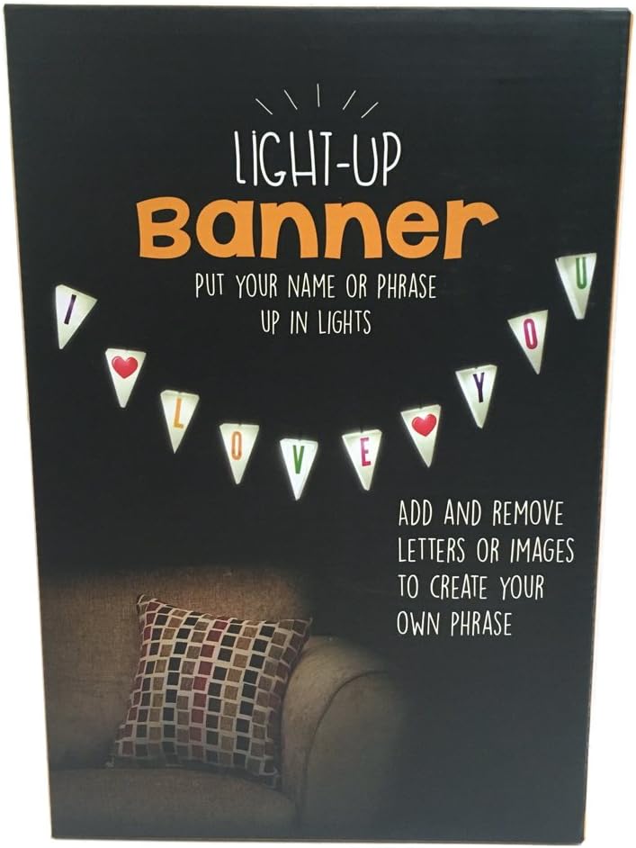 Light Up Banner - Write Your own Message in Lights (White Triangles, Colorful Letters)