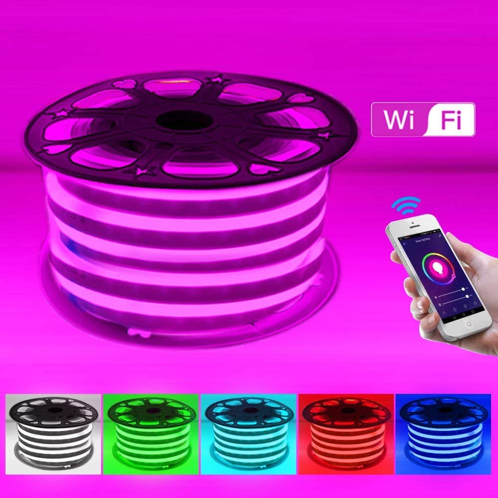 XUNATA Luce al neon WiFi RGB con telecomando, 220 V, impermeabile e flessibile, striscia LED, sincronizzazione musica, controllo app (50 m)