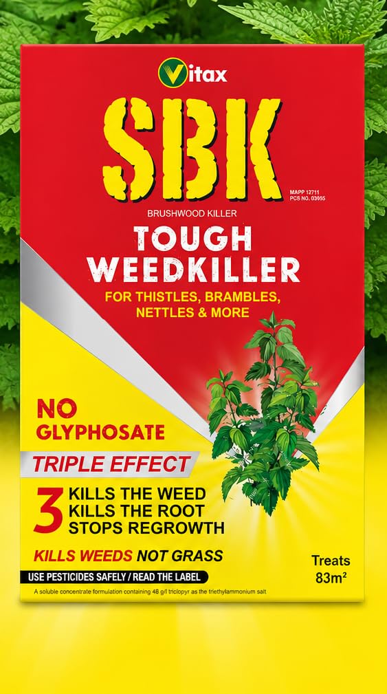 Vitax SBK Brushwood Killer Tough Weedkiller Concentrate – Kills Weeds Down to the Roots, Ideal for Brambles, Nettles, Dock, Woody Weeds, Tree Stumps & Hardwood (250ml)