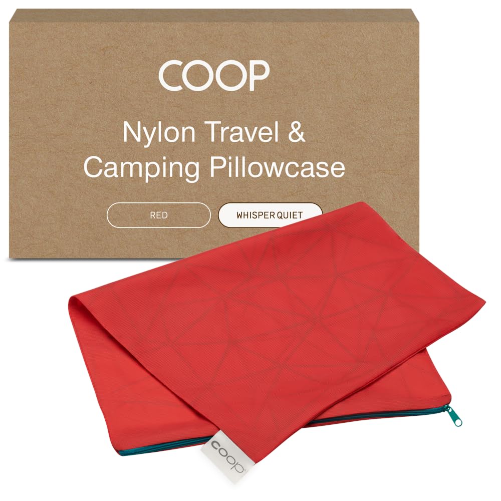 Coop Sleep Goods Coop Home Goods Nylon Camping and Travel Pillow Cover, Waterproof Camping Pillow Protector, Zippered Cover, Washable Travel Pillowcase (Red)