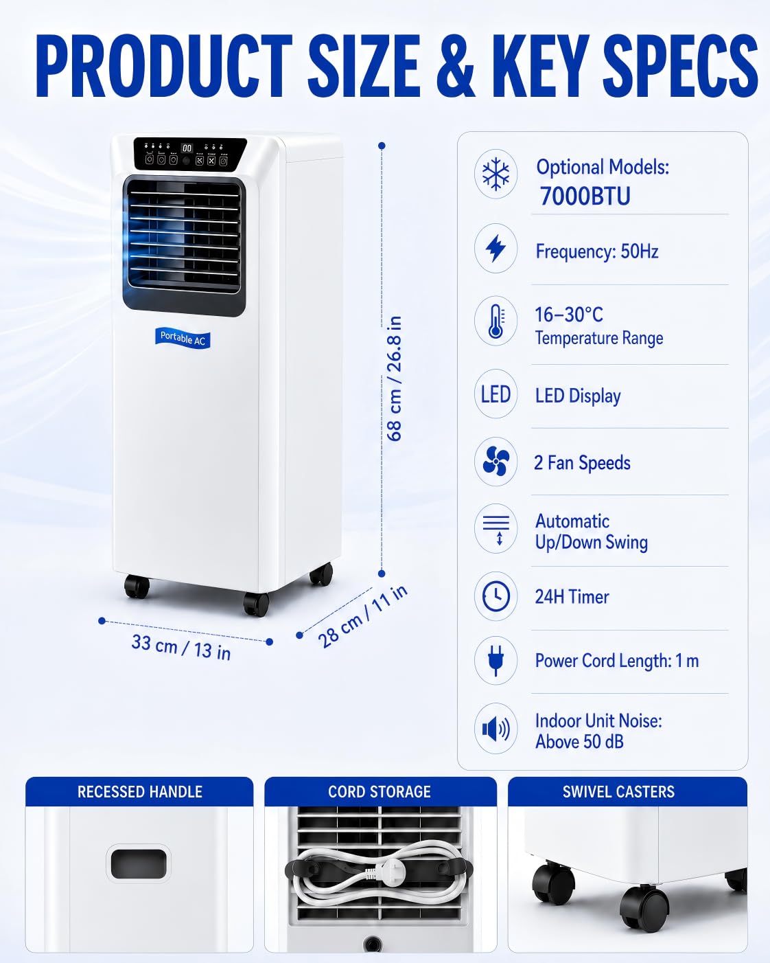 Condizionatore Portatile 7000/9000 BTU con Funzione Deumidificazione 9000BTU