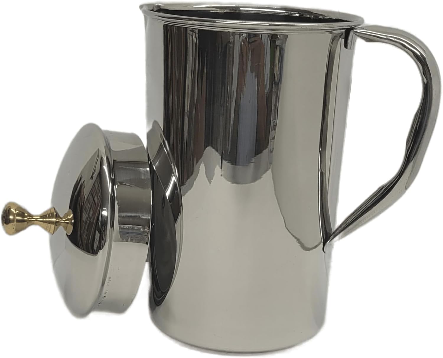 Large Half Gallon / 2.2 Liters / 74 Fl Oz Stainless Steel Pitcher Jug with Lid Classic Minimalist Designs to choice from Leakproof for Cold Beverages by American Ayurveda (Stainless Steel Plain)