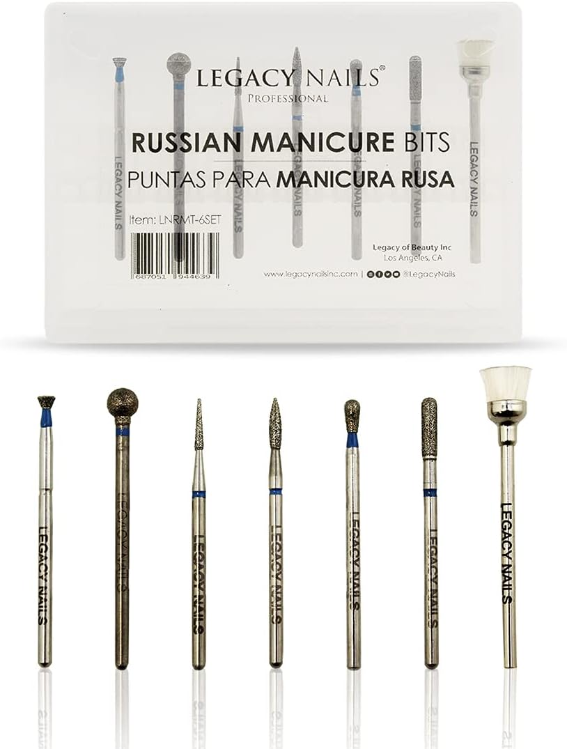 Legacy Nails Professional RUSSIAN MANICURE BITS SET 7 pieces - Ideal For Russian Manicures, Performs Perfectly Around Cuticle Area