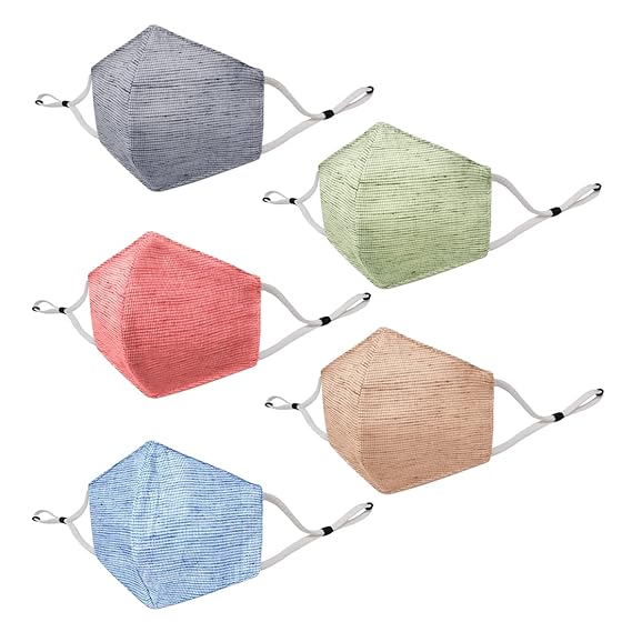 EcoRight 100% Cotton Mask Reusable Washable Cloth Face Mask for Women, Men, Adults | Three Layer Designer Masks with Comfortable Adjustable Ear Loops | Pack of 5