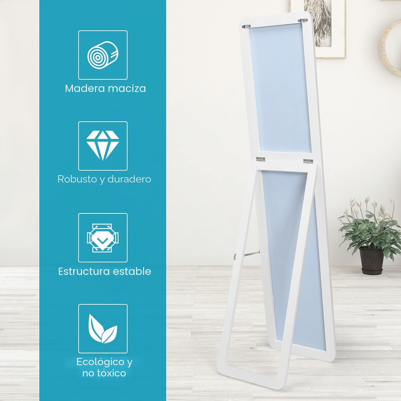 GOPLUS Espejo de Pie Cuerpo Entero de Madera 155 x 37 cm, Espejo de Pared Rectangular para Puerta, Espejo de Longitud Completa, Protección Antiarañaza, Estilo Moderno, para Salón Dormitorio Baño