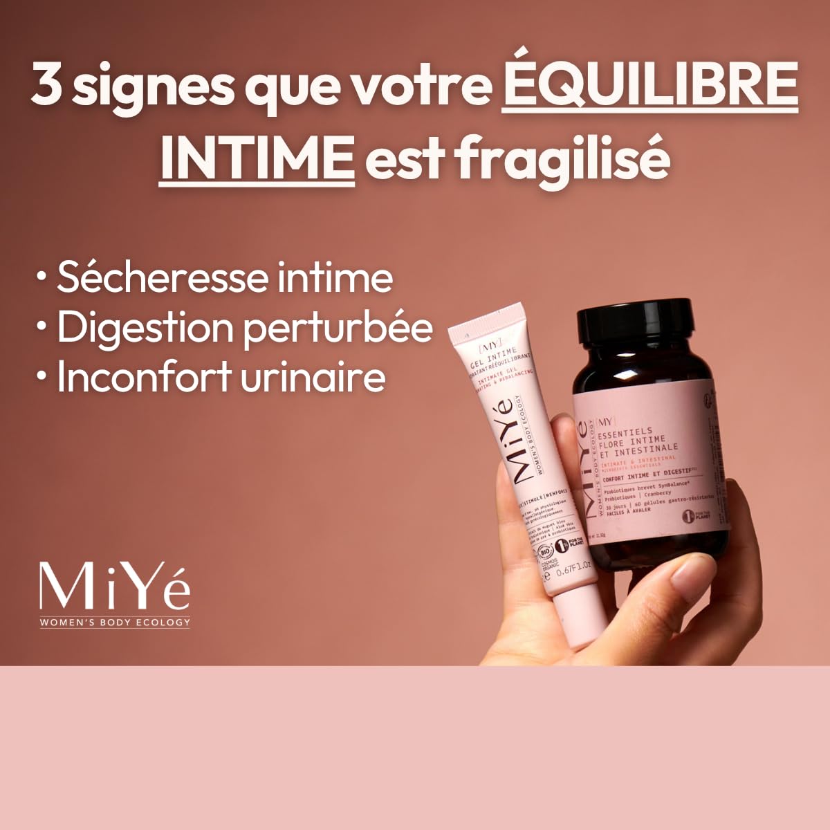 Pack probiotiques flore intime + Gel intime hydratant enrichi en acide hyaluronique & postbiotiques | Hydrate & rééquilibre le pH physiologique et la flore intime | MiYé