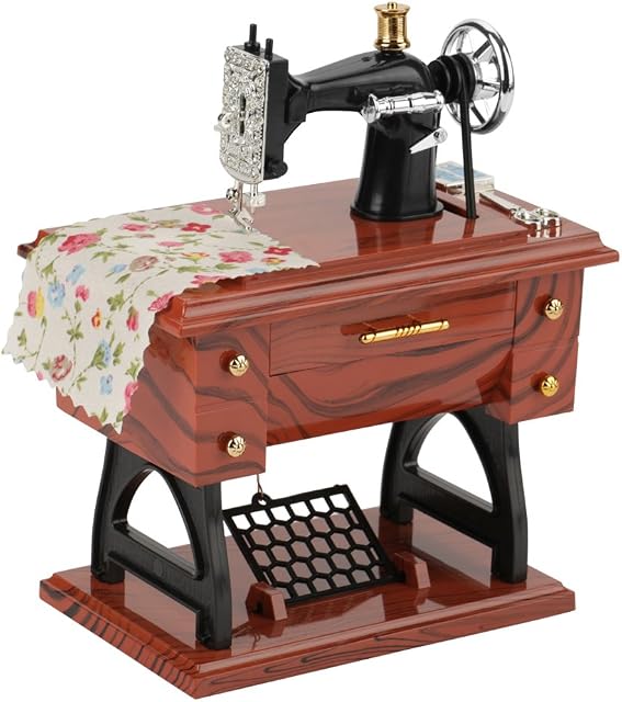 Hztyyier Vintage Music Box, Mini Sewing Machine Mechanical Toy Home Office Decoration Birthday Gift