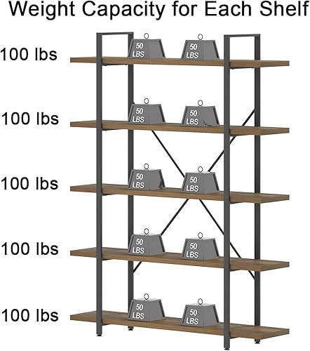 Miniatura 110 de HSH Furniture estante vintage industrial, librero rústico, estantería de madera y metal abierto, roble oscuro Roble negro,Roble gris claro.,Marrón