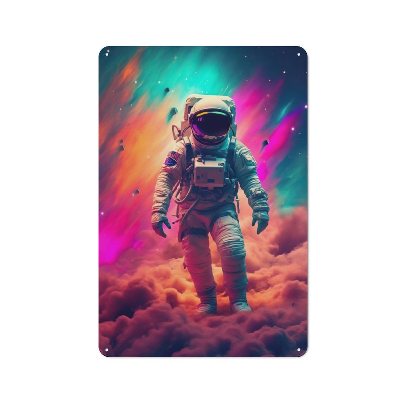 Junmoney Space Clouds Astronaut Industrial-Style Tin Sign 30X20cm For Pub Or Café, Suited To Pub Decor Enthusiasts