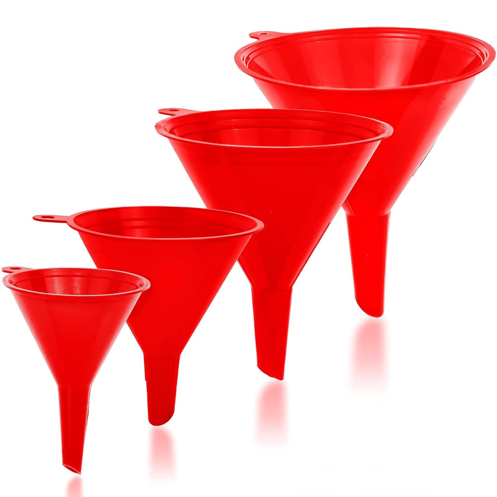 4Pcs PP Funnel Set,Food Grade Plastic Funnel PP Funnels Set,4 Different Sizes,Multipurpose Wide Mouth Filter Funnels For Kitchen,Automotive,Laboratory,Garage,Bottles,Cans - Red