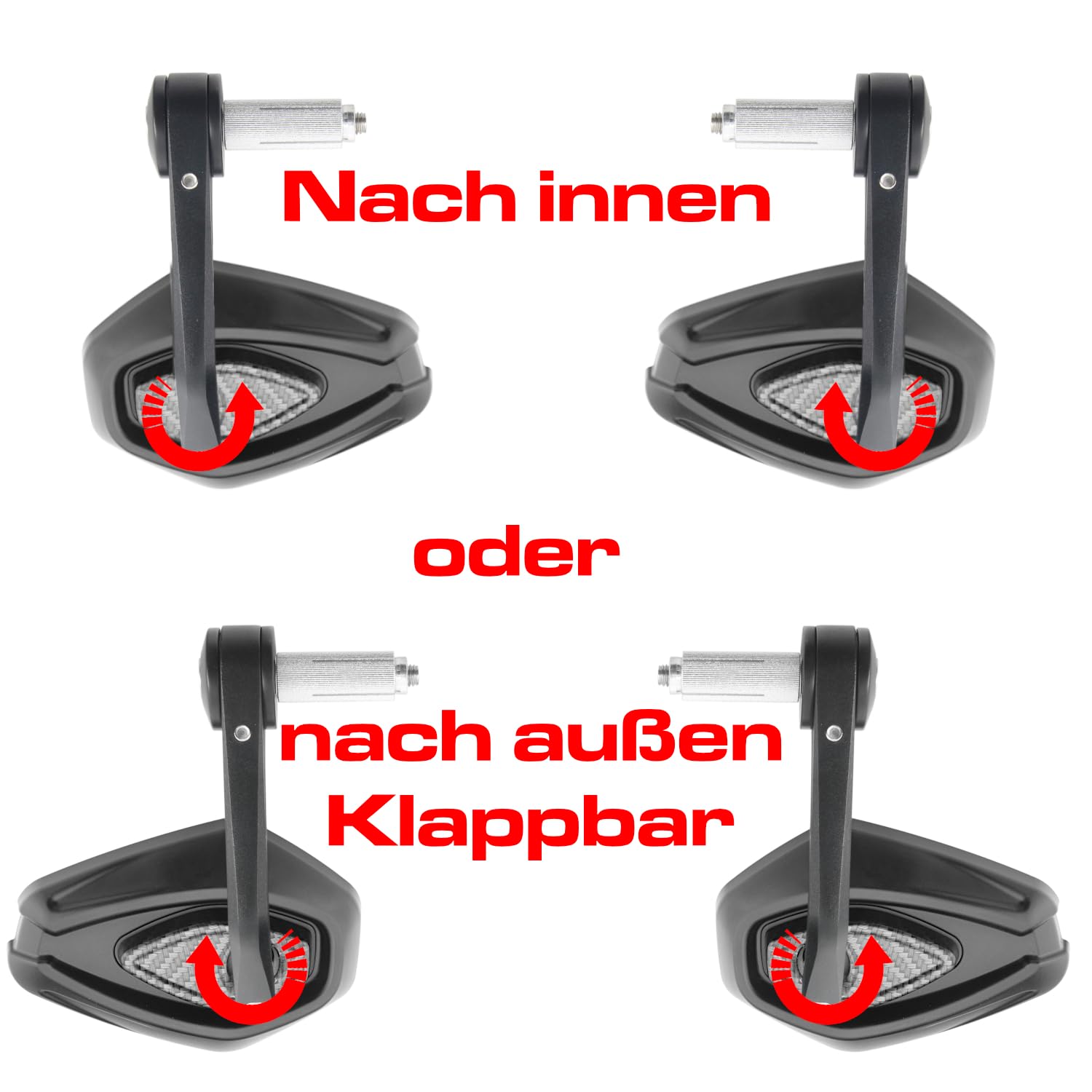 Area1 Universal Motorrad Spiegel für Lenker, 2 Stück Lenkerendenspiegel E-geprüft, 360°drehbarer Lenkerspiegel Motorrad, 7/8" 22mm Seitenspiegel (Carbon)
