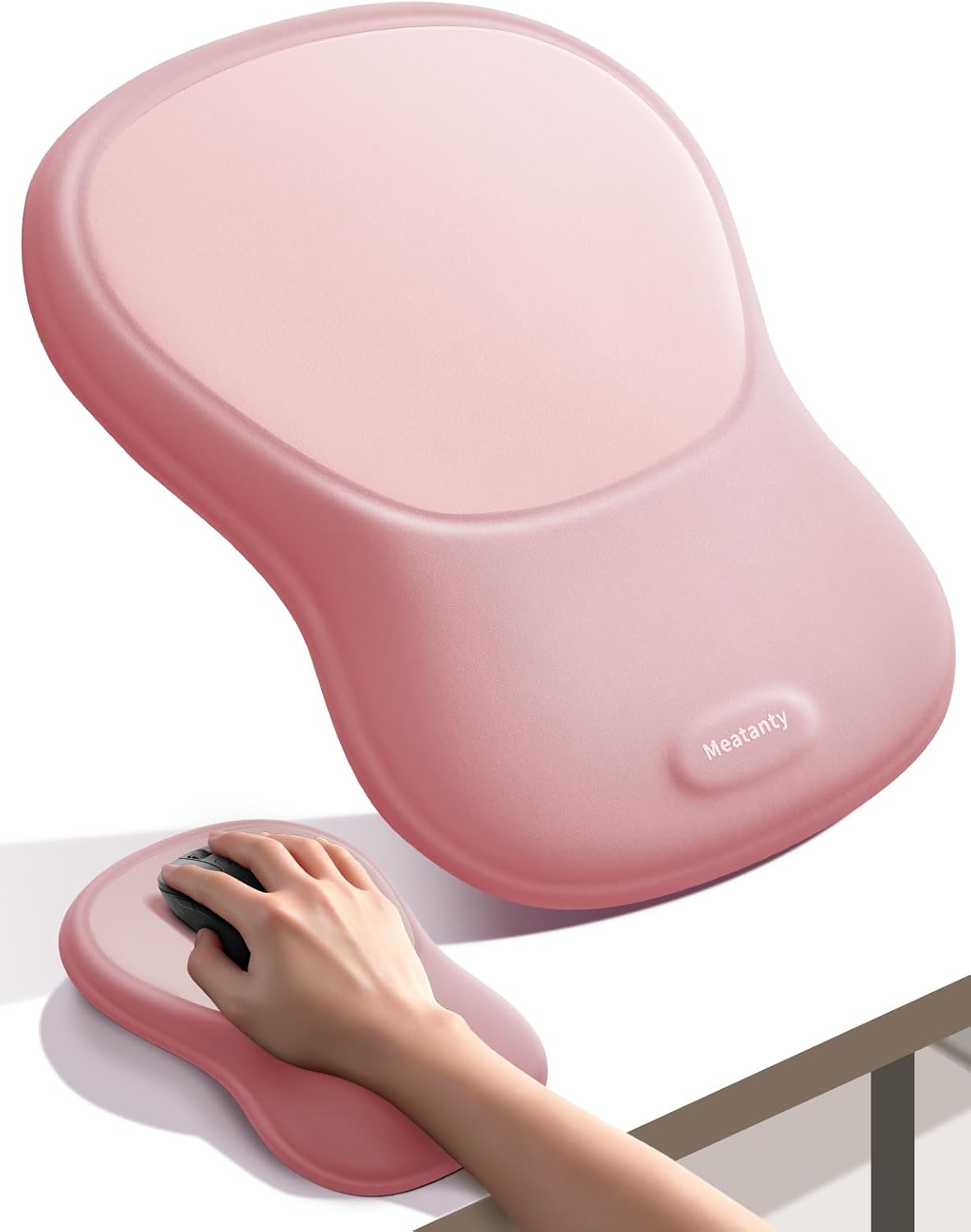 meatanty Mouse Pad with Wrist Rest, Ergonomic Mouse Wrist Support, Desk Mouse Mat Computer Accessories, Comfortable Palm Hand Pain Relief, Cute Non-Slip Laptop Cushion, Office Home Gaming Women-Pink