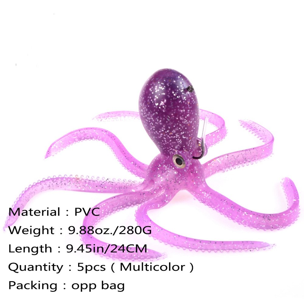 Pulpo Artificial Jig Head con señuelo con Falda de Plomo de Cola Larga para Pesca de Agua Salada Big Game (PVC, 9cm/18cm/24cm, opción