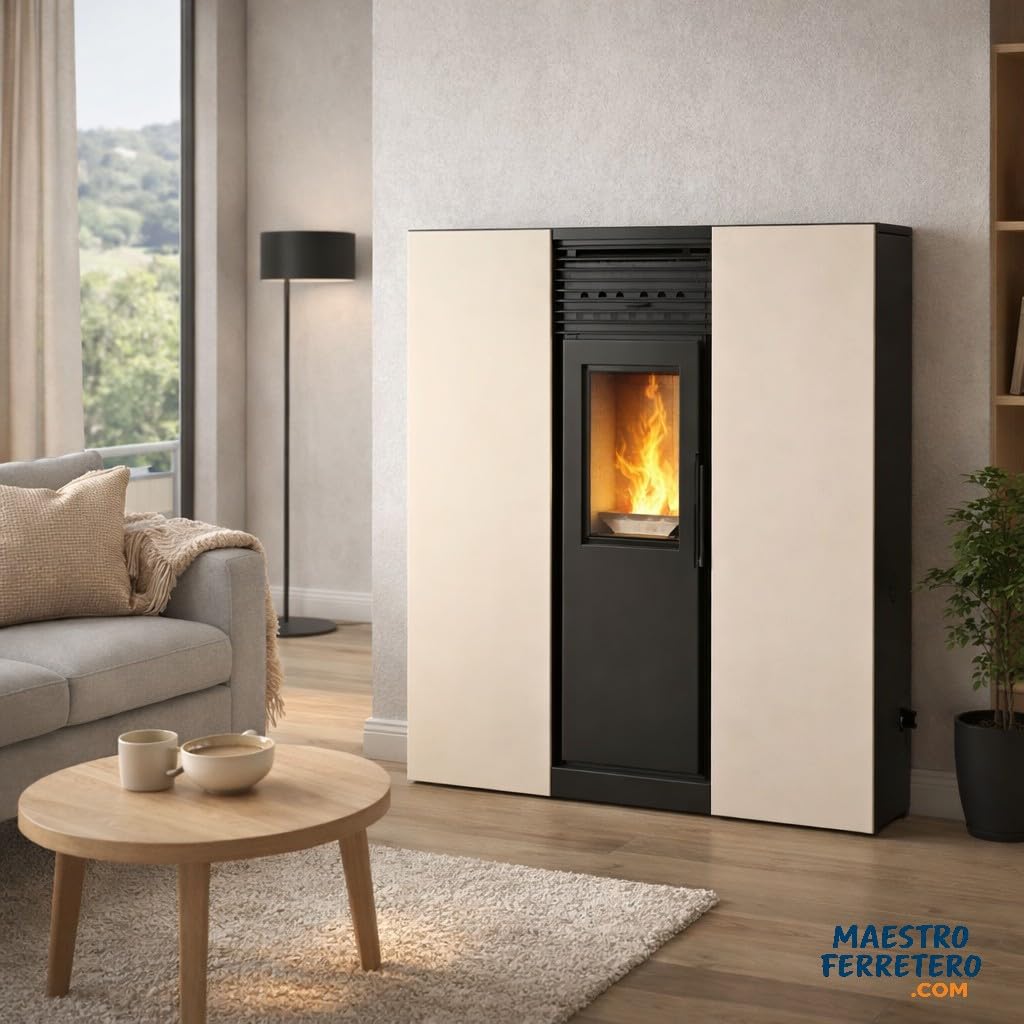 TJ - Estufa de Pellets Canalizable de Pasillo Modelo Pegaso (BLANCO, 10 kW)