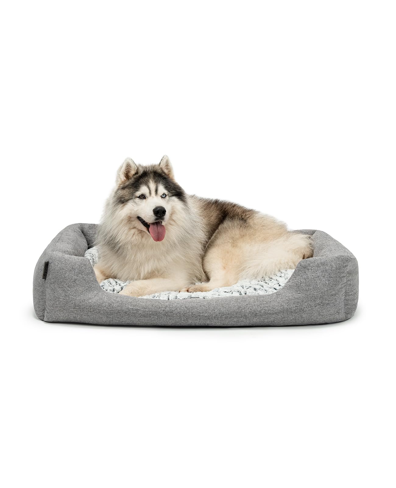 lionto Dog Basket with Fluffy Reversible Cushion, 110 x 80 cm, Grey