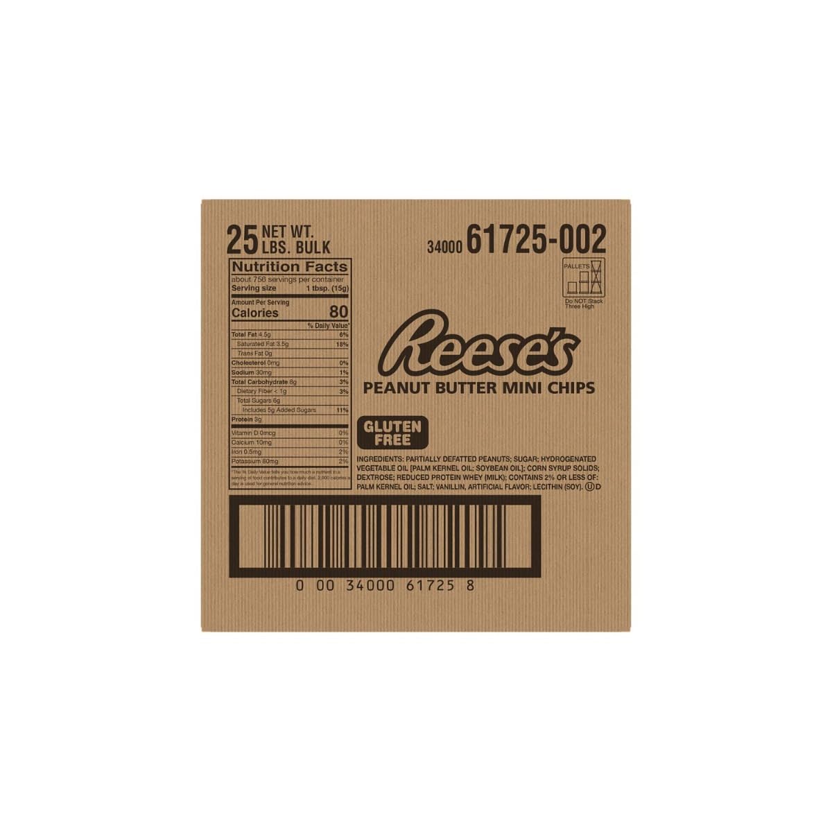 REESE'S Minis Peanut Butter Baking Chips, Baking, Gluten Free, No Preservatives, 25 lb Bulk Case