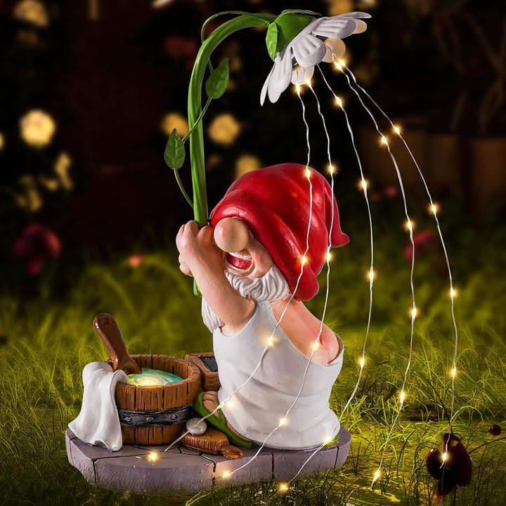 WINTS Christmas Garden Gnomes Outdoor Statue Solar Lights, Outdoor Christmas Decoration Bathing Gnome Solar Garden Decorations for Lawn, Balcony, Yard, Patio Gnome Gifts for Mom
