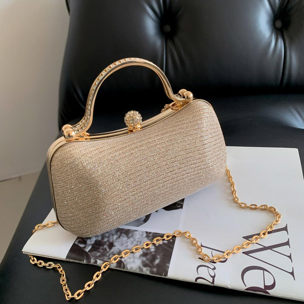 Pochette Donna Elegante Glitter Clutch Cerimonia Borsa da Sera con Catena Borse a Tracolla Piccolo per Matrimonio Sposa Cocktail Festa Cocktail