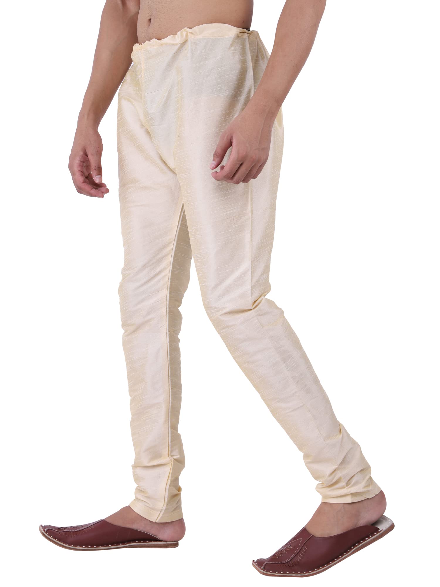 Men Sadree Silk Casual Wear Ethinic Style Mid Rise Regular Fit Churidar Pajama Only (Light Gold), Free Size-picture-23