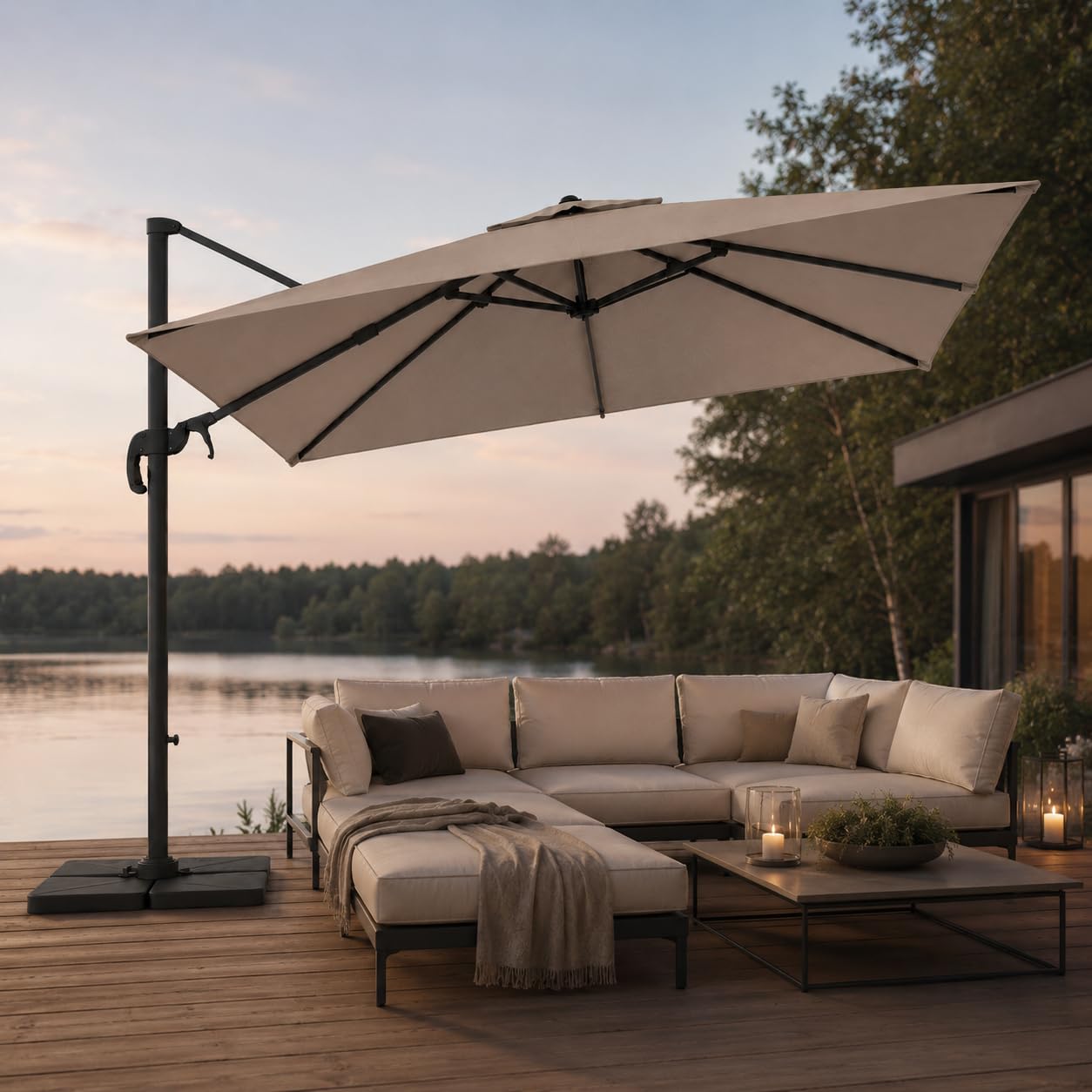 Ombrellone 3x3 M Giardino Braccio Retrattile Per Esterni Piscina Gazebo Terrazze Bar Hotel In Acciaio Inossidabile Braccio Rotabile 360° Telo 180 g/m2 Impermeabile Resistente Ai Raggi UV Tortora