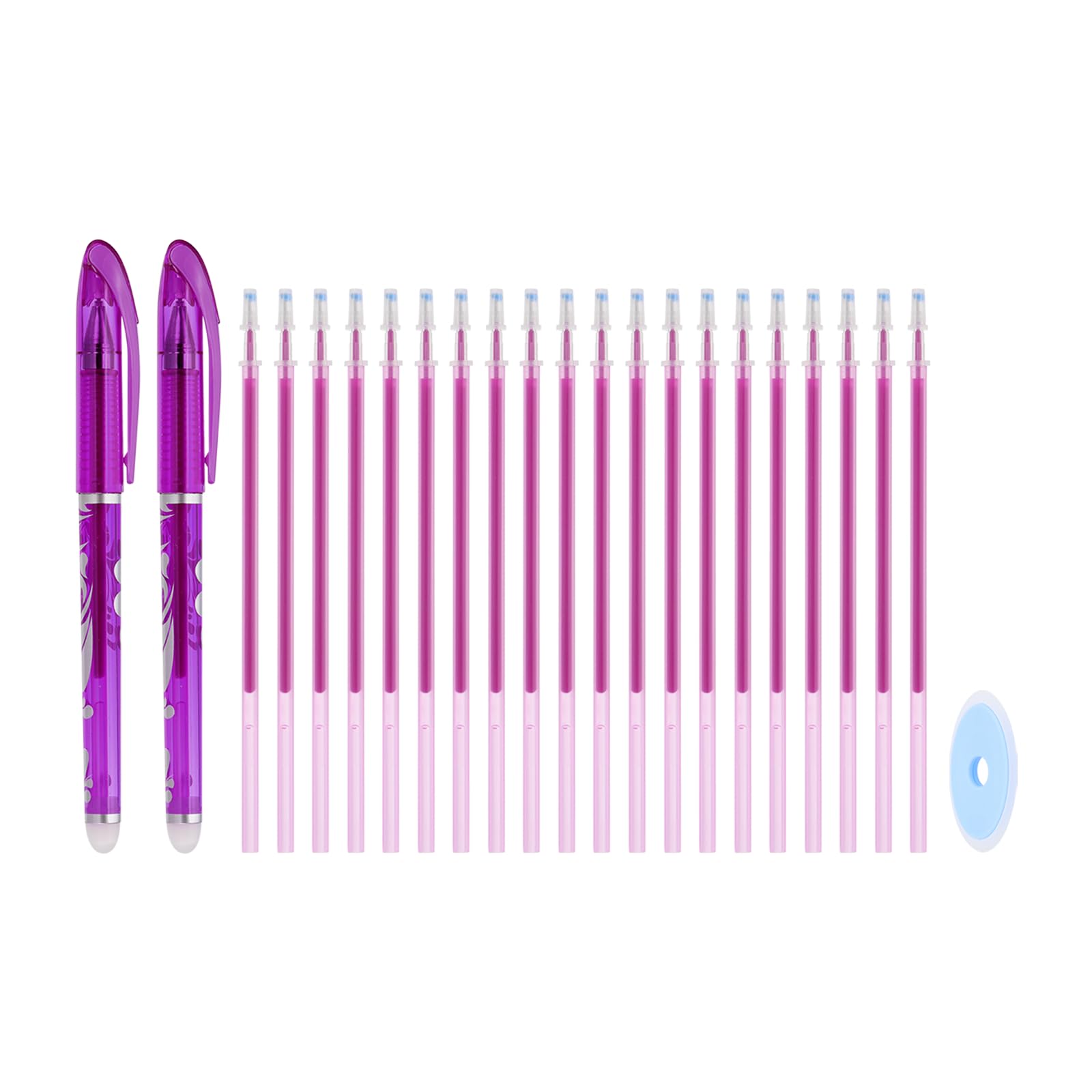 PATIKIL 2Pack Erasable Gel Pens with 20 Refills & 1 Eraser, 0.5mm Heat Erasable Pens for Fabric Purple Ink Fabric Markers for Sewing Quilting Planner Writing