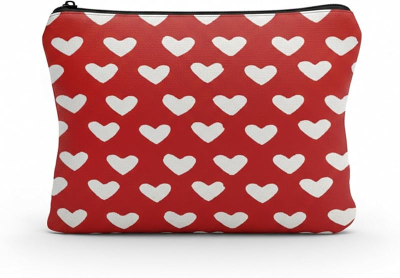 Necessaire GRITOSE vermelha com estampa de corações e zíper para viagem, 1 unidade