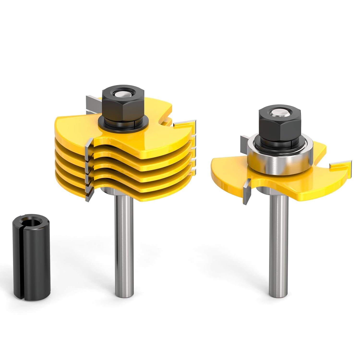1/4" Shank Slot Cutter Router Bit Set with Router Collett, 6 Size Cutting Thick: 5/64", 3/32", 1/8", 5/32", 3/16", 1/4"