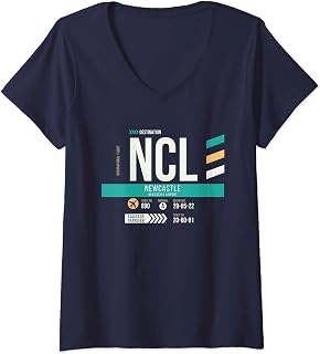Womens Vintage Newcastle NCL Airport Code Retro Travel Day Tyneside V-Neck T-Shirt