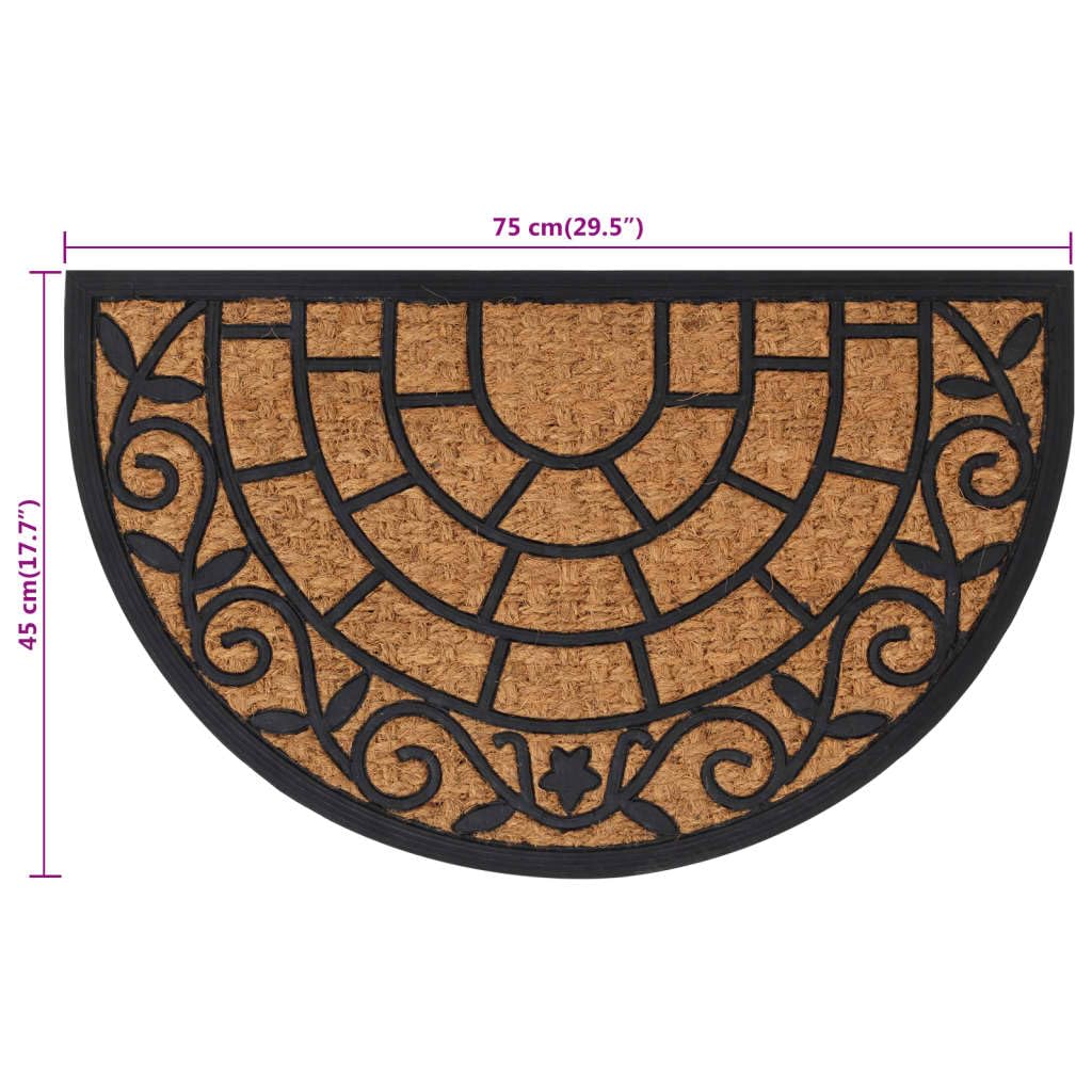 Felpudo semicircular 45 x 75 cm de goma y fibra de coco antideslizante con limpiacristales para entrada, pasillo, pasillo, terraza, balcón, jardín interior y exterior