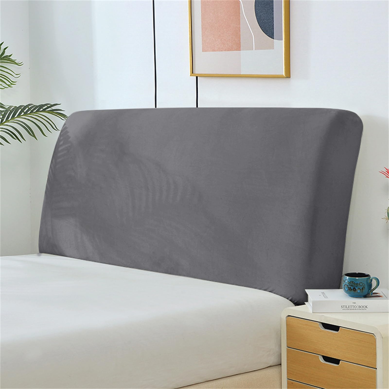 Boxonly Stretch Headboard Slipcover, Elastic Bed Protector for Bedroom Decor Full Coverage, Light Gray (59"x27" / 150x70 cm Size)