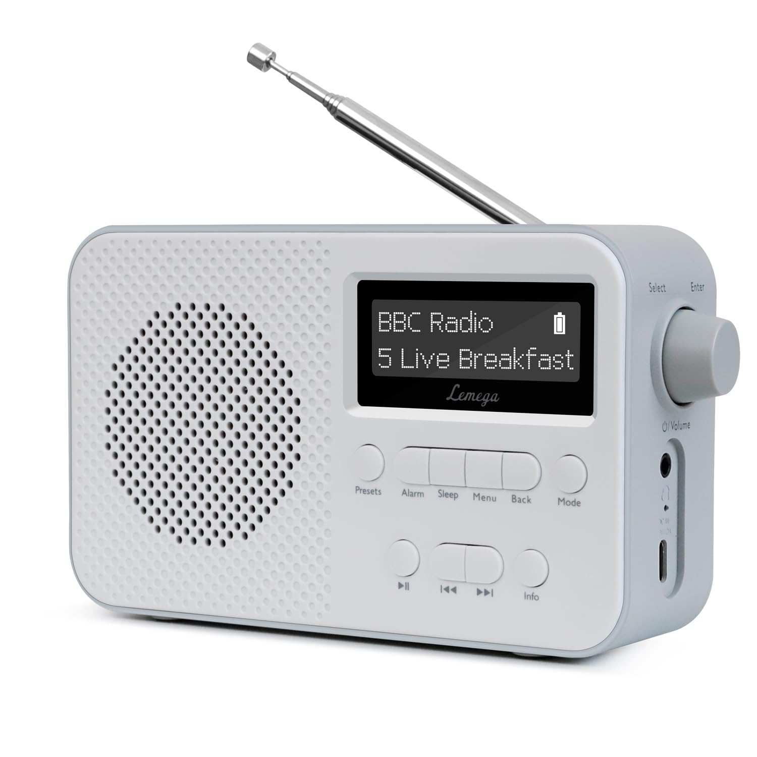 Radio DAB con Bluetooth,Radio Digitali Alimentazione a Corrente e Batteria,Batteria Ricaricabile 15 ore di Riproduzione,Doppia Sveglia,FM,40 Stazioni Preimpostate,Bluetooth 5.3,LEMEGA PR2-Max Grigio