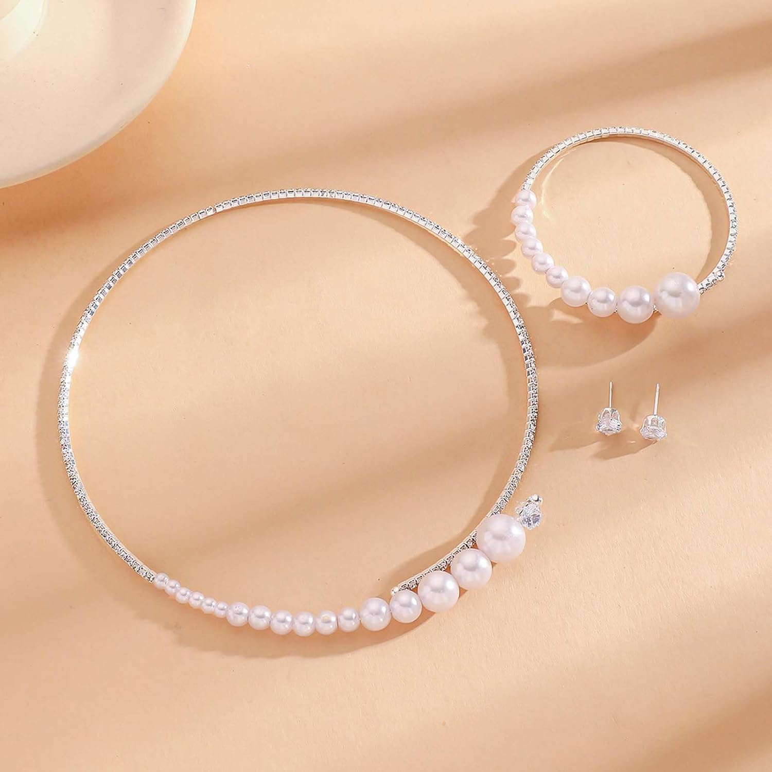 Long tiantian Pearl Jewelry Set Pearl Necklace and Earring Set Pearls Bracelet for Women Valentines Day Gift for Her - Image 5