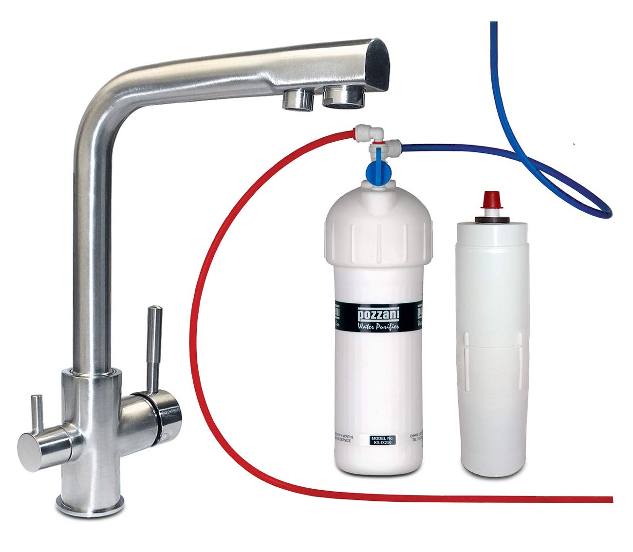 FilterLogic FLT-110A-N-X Three Way Mixer Filter Tap (Satin Nickel) - Standard Spout with Free RIX250 Kitchen Undersink Water Filter System