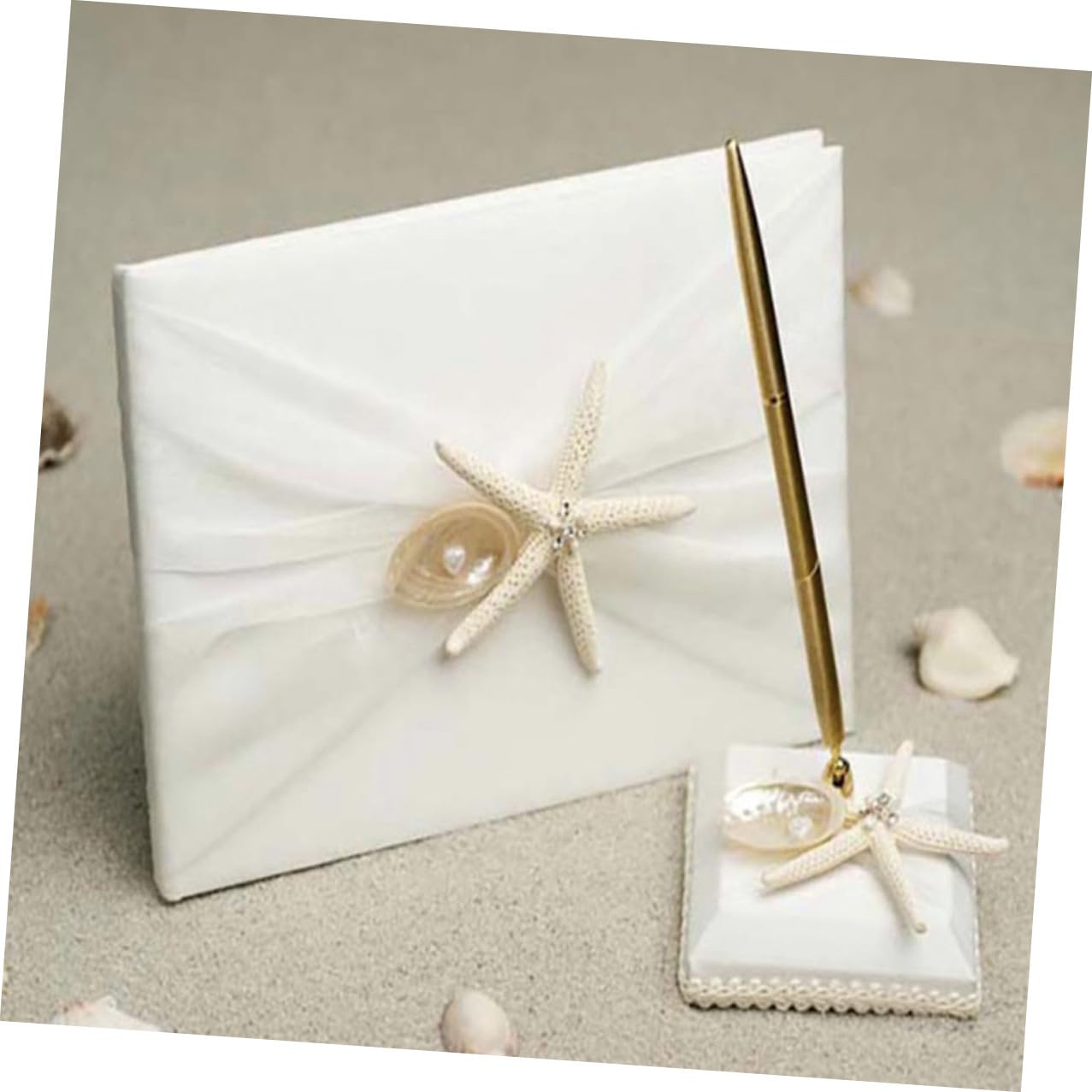 Libro degli Ospiti Stile Spiaggia con Segnaposto a Forma di Stella Marina Bianco per Registrare Messaggi e Presenze a Cerimonie di Matrimonio