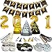 New Years Eve Party Supplies 2021 - Happy New Year Party Supplies Kit for 50 Guests, Including 25 Hats, 25 Glasses, 25 Les, 25 Nacklaces, 25 Squakers, 25 Blowouts, a Foil Happy New Year Banner, Huge 2021 Foil Balloons