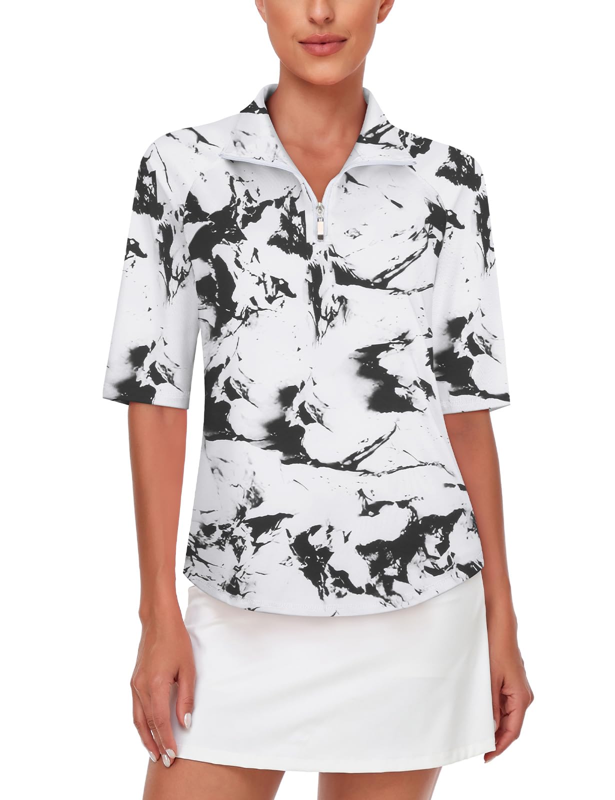 Misyula Womens Golf Shirt Quick Dry Half Sleeve Quarter Zip Polo Workout Tops Tennis Shirts M-3XL