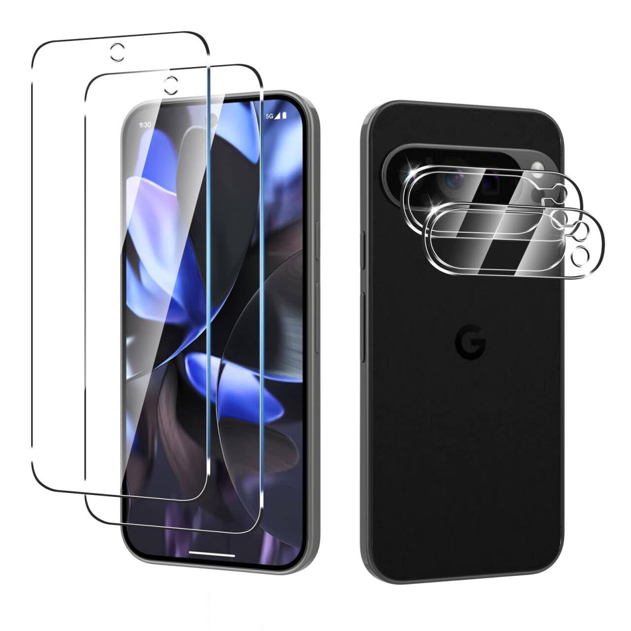 Anoowkoa 2+2 Pack for Google Pixel 9 Pro Screen Protectors and Camera Lens Protectors Guard Tempered Glass Film, Anti Fingerprints Protective Film