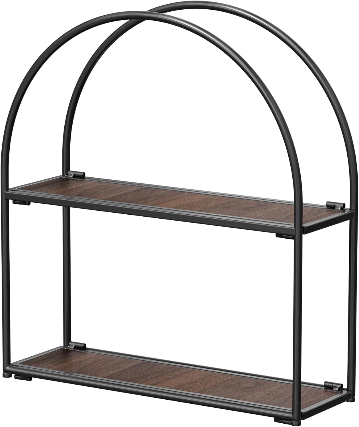 Crofy Black Arched Frame Wall Shelf, Decorative 2 Tier Bathroom Wall Shelf with Walnut Finish Shelves and Robust Storage Capacity, 6" D x 17.9" W x 19.18" H Black Frame & Walnut Shelf 2 Tier