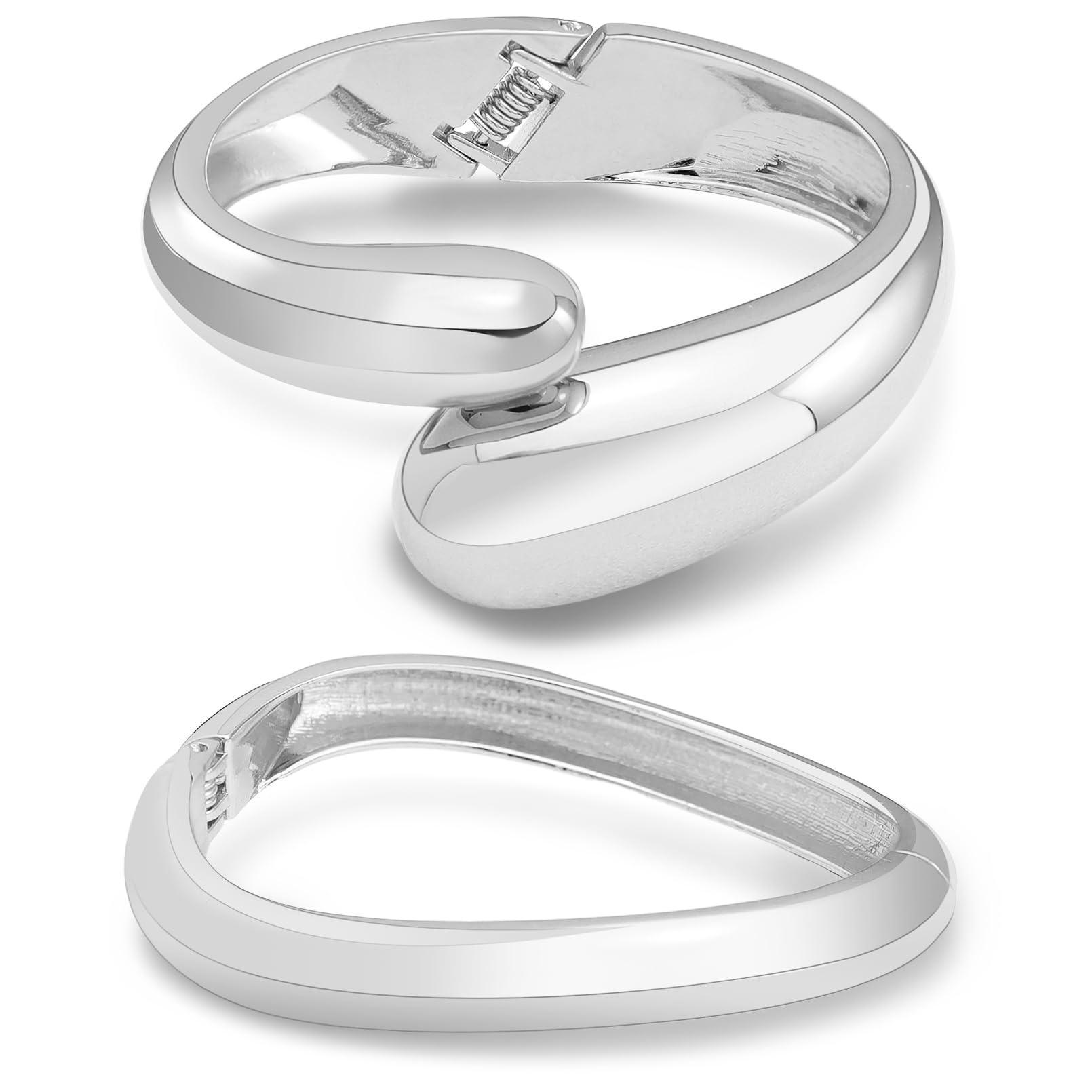 RechicGu2pcs Golden Color Plated Cuff Waterdrop Teardrop Bangle Bracelet for Women Gift,Chunky Twisted Hinge irregular Minimalist Wide Thick Golden Open Oval Wrist Bracelet Jewelry Set