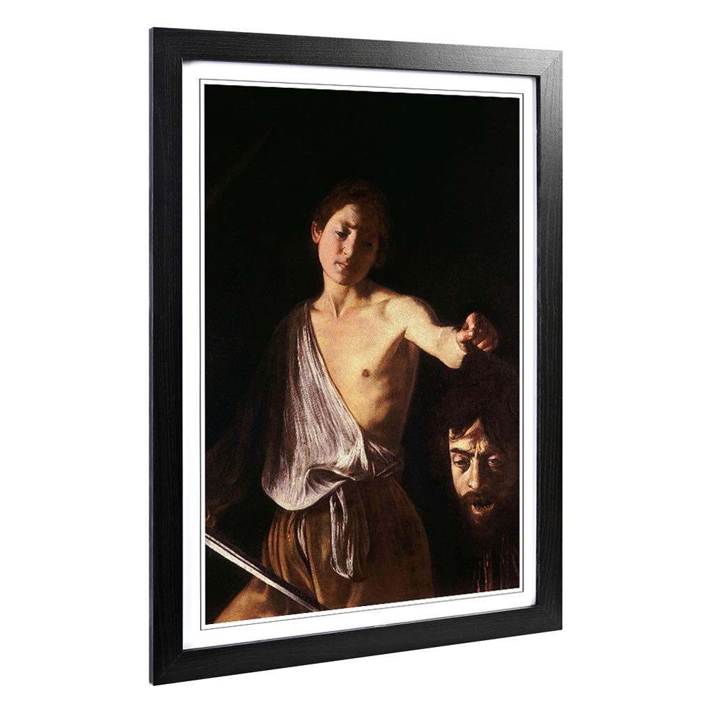 Big Box Art Framed Print of Michelangelo Caravaggio David with The Head of Goliath Design | Wall Art Picture| Home Decor for Living Room, Bedroom, Office, Black, A2 / 24.5x18 Inch / 62x45cm