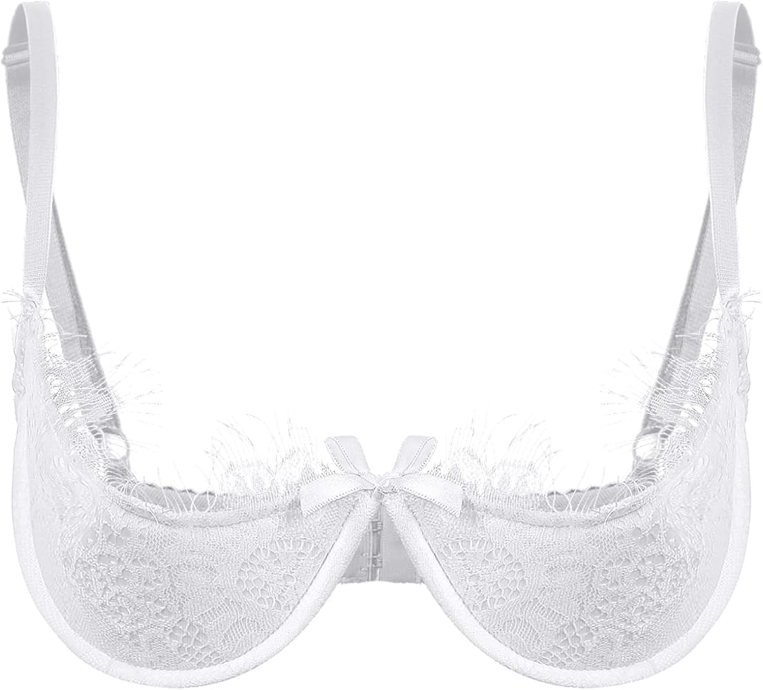 Freebily Women's Lace Trim 1/4 Cup Push Up Underwired Padded Bra