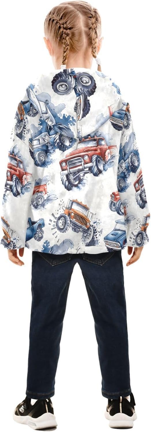 Girls Hoodie Outfit Off-eoad Vehicle Watercolor Pattern Zipper Sweatshirt Coat Fleece Jacket for Kids 3-10T