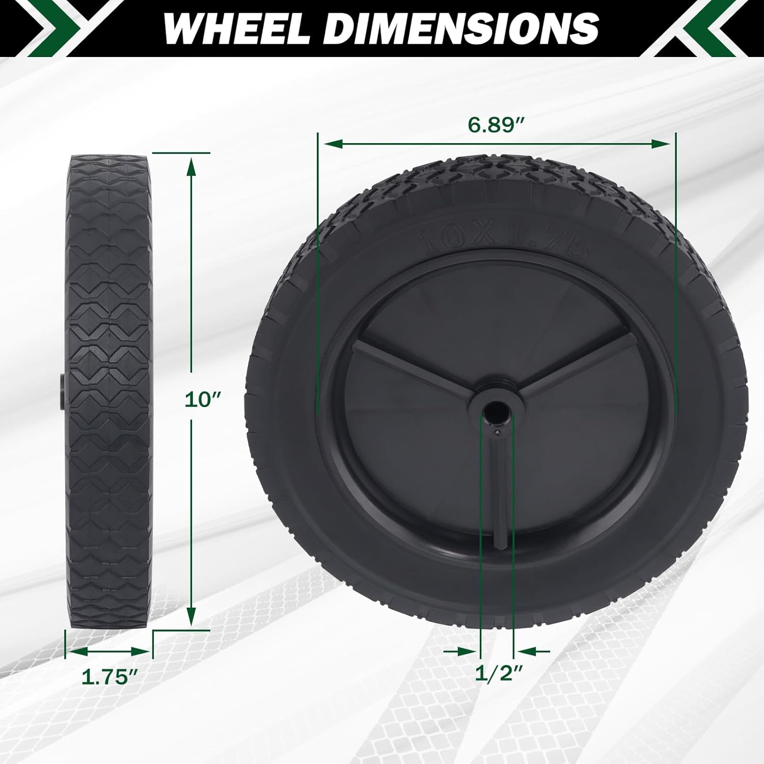 CheeMuii 4 Pcs 10 Inch Lawn Mower Wheels 10" Black General Wheels Replace for Oregon 72-110 Compatible with Craftsman/AYP/MTD Push Lawnmower, Hand Truck, BBQ Grill Wheel, etc
