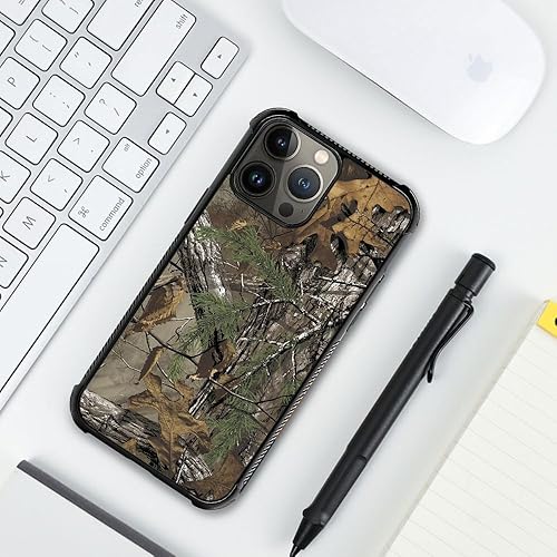Miniatura 5 de Funda compatible con iPhone 15 Pro Max, diseño de hojas de árbol de camuflaje H, resistente a arañazos y golpes, funda protectora de TPU resistente